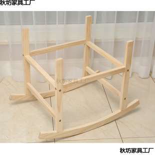 N5 Thickened Baby Cradle Stand Portable Crib Solid Wood Manual Frame with Wheels Without Carry Basket