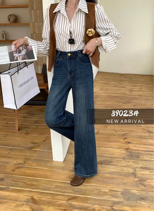 89023秋季新款高弹软牛仔女百搭韩版时尚大方简约窄版显瘦直筒裤|undefined