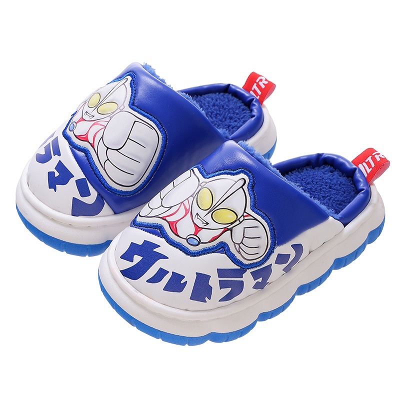 Niños de invierno Ultraman bebé Zapatillas de algodón cálido hogar PU cuero impermeable medio y grande niños bolsa de dibujos animados zapatos de tacón de algodón