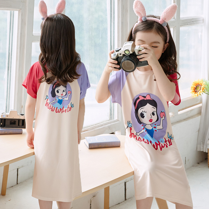 Children's nightdress summer new short-sleeved girls' pajamas Korean cute princess dress thin girls' nightdress home wear