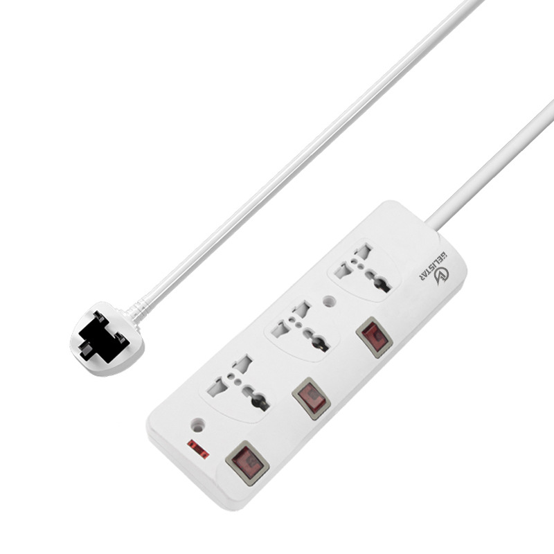 工厂直供3位2米白色接线板插座通用型家用办公独立开关插板排插