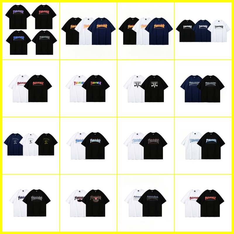 Cross-Border Supply of European and American Trendy Brand Thrasher Short-Sleeve Flame Letter Tops, Wholesale and Dropshipping T-Shirts Cross-Border Supply of European and American Trendy Brand Thrasher Short-Sleeve Flame Letter Tops, Wholesale and Dropshipping T-Shirts