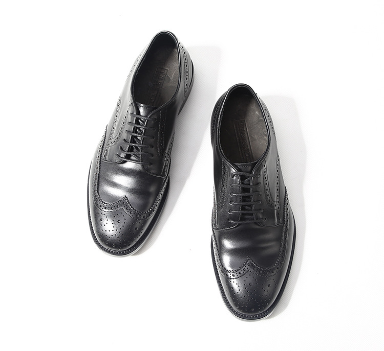 Men's British style business dress, Derby genuine leather shoes, men's block carved casual Goodyear handmade_voghion.com