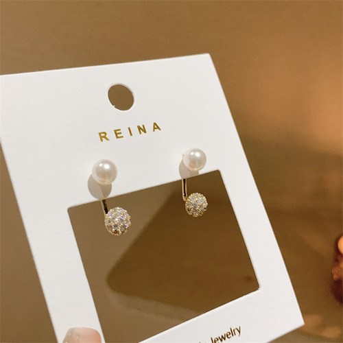 South Korea's Dongdaemun micro-paved zircon detachable earrings for front and rear wear S925 silver needle micro-paved zircon ball earrings for ladies