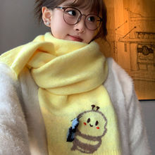 可爱小蜜蜂黄色卡通针织围巾女秋冬防寒保暖学生韩系加厚毛线围脖