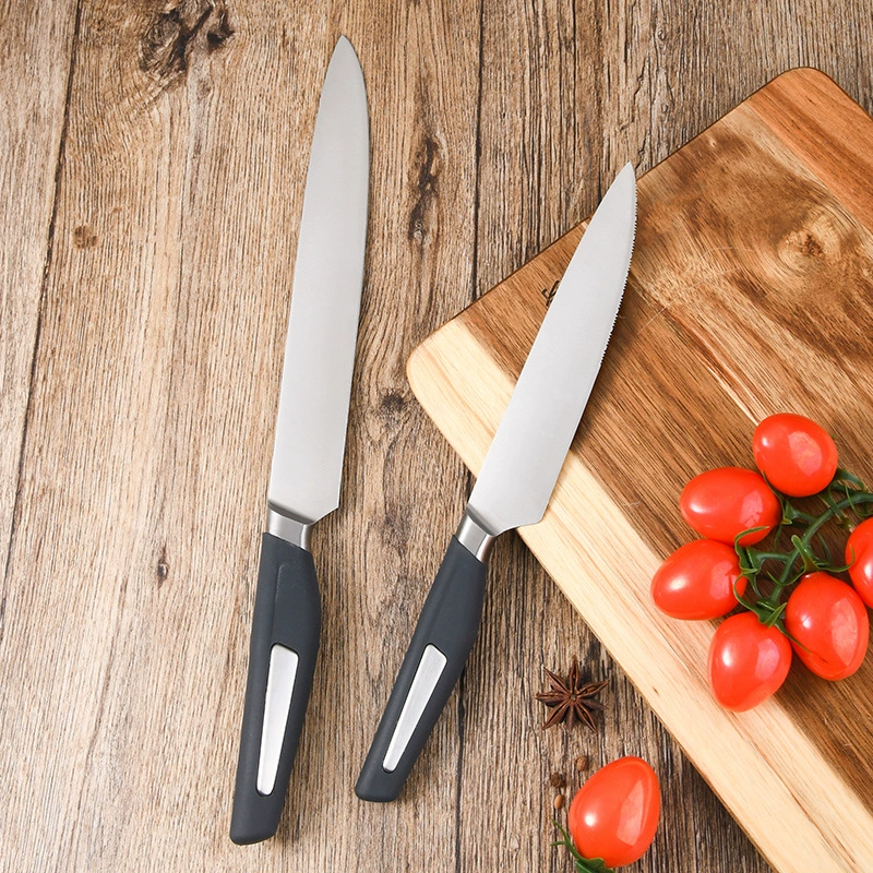 Прямые продажи завода-нож, зубчатый универсальный нож, острый нож для мяса, темно-серая ручка из PP, кухонный домашний чистящий нож