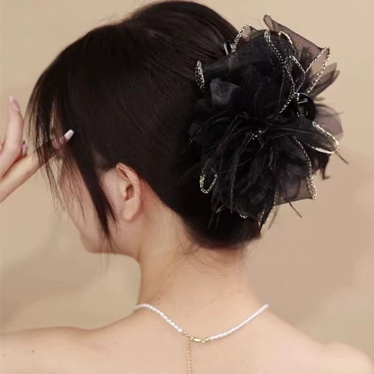 Peony Flower Hair Clip (Crab Pin) — Large Decorative Hair Grip, Black or Coffee, High-Quality