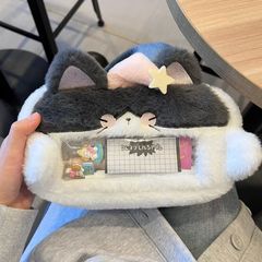 毛绒小猫笔袋可爱毛绒文具大容量可视窗文具收纳袋痛层化妆包
