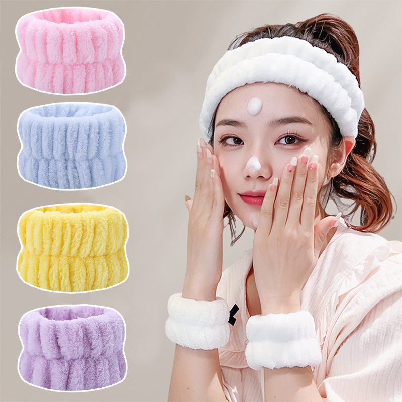 Cross-Border Korean Style Solid Color Coral Velvet Face Wash Wrist Strap Sports Bracelet with Hair Tie Hand Washing Wrist Strap Available in Stock