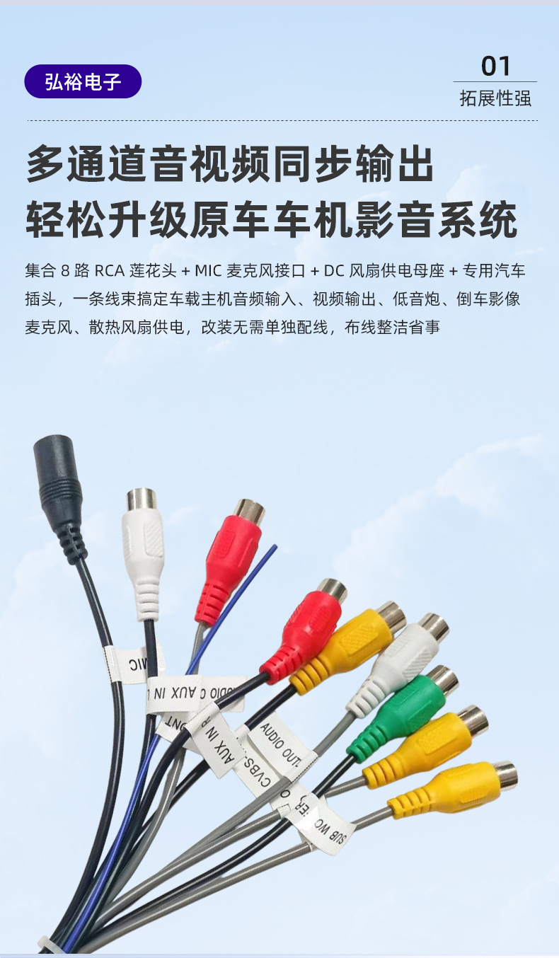 Zhangxun Solution Navigation Universal Cable 8-Pin Rca Audio Cable with Microphone Mic