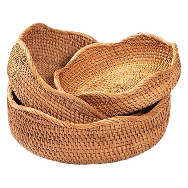 Cesta de almacenamiento tejida de ratán de otoño de O & Vietnam hecha a mano, bocadillos redondos domésticos grandes, bollos al vapor, bollos al vapor, bollos al vapor, canastas de frutas