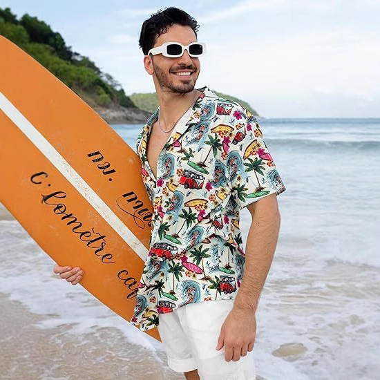 Cross-border Europe and the United States 3D Brush Full Printing Men's Short-sleeved Vacation Shirt Foreign Trade Hawaii Leisure Loose Beach Shirt Cross-border Europe and the United States 3D Brush Full Printing Men's Short-sleeved Vacation Shirt Foreign Trade Hawaii Leisure Loose Beach Shirt