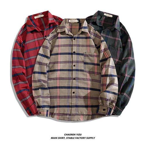 Men's Ins Trendy Grid Shirt, Korean Style Simple Fashion Loose Spring and Summer Casual T-shirt Jacket