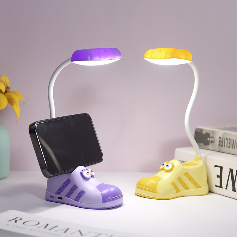 Lámpara de Mesa USB con Forma de Zapato, Recargable USB, con Soporte para Celular, para Dormitorio y Escritorio