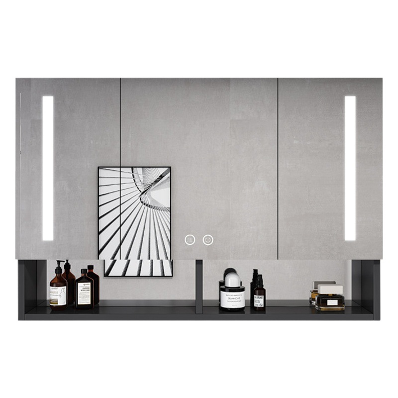 Espacio de aluminio inteligente espejo de baño gabinete de baño anti-niebla con espejo de almacenamiento de luz montado en la pared caja de espejo de almacenamiento