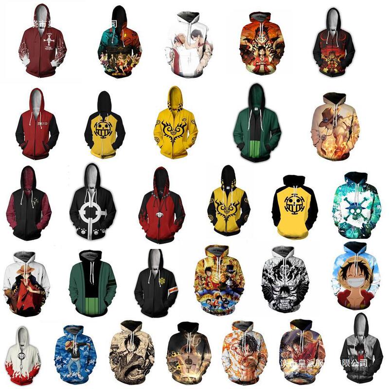 Cross-border one piece Lufei animation 3D cardigan hooded vests coat foreign trade printed zipper a generation of hair