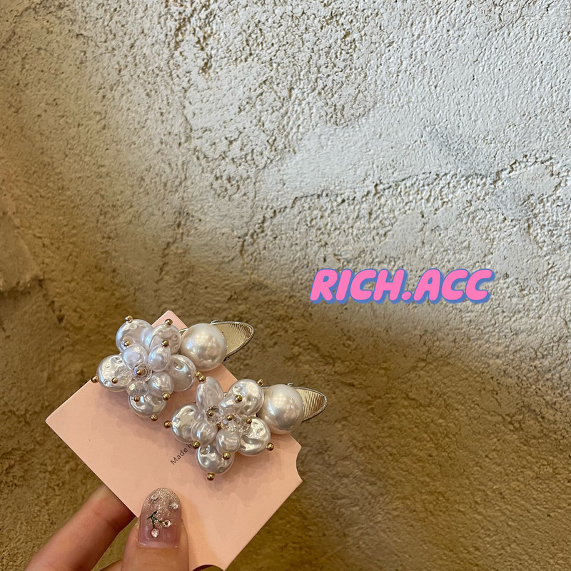 [Real Shot] Beautiful Temperament Exquisite High-end Pearl Flower Hairpin Han Li Han Qi Fairy Commuter Bangs Clip