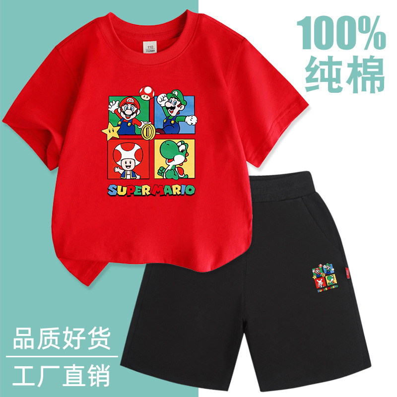 Spot Cross-Border Export Boys' Suits, Summer Clothes, Kidsren's Fashionable Sportswear, Short-Sleeved T-Shirts, Two-Piece