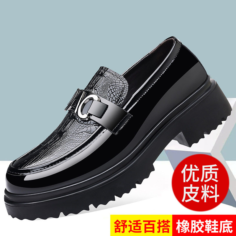 Giày da nam kiểu Derby mũi tròn, da bóng cao cấp, đế dày chống mài mòn, gót vuông 3–5 cm — PZ10035 màu đen