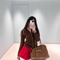 【不支持退货】镂空mm字母刺绣半高领插肩拉链长袖针织衫女