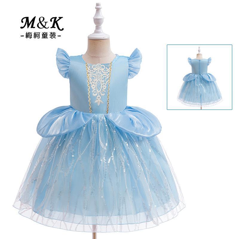 Ropa infantil transfronteriza nueva reina de nieve vestido de princesa de niñas vestido de satin vestido de malla de manga pequeña ropa de personaje image 1