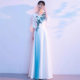 New Chorus Performance Dress Women's Long Dress Chinese Style White Performance Dress Chinese Cheongsam Host Welcome Performance Dress