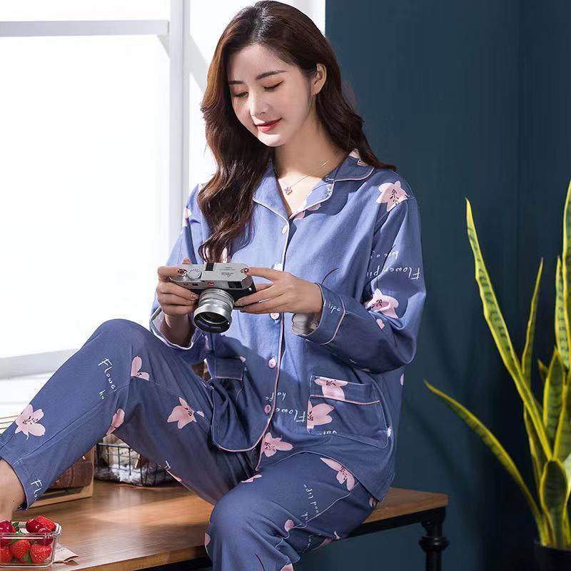 Pijamas de mujer de mediana edad 100% algodón de manga larga mamá primavera y otoño ancianos más tamaño suelto ropa para el hogar Otoño e Invierno