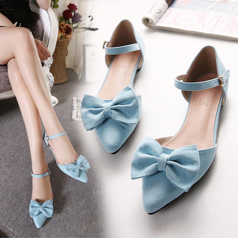 Big Sale Sandals Women's Flats Korean Board Spring and Summer Pointed Toe Flats Heel Buckle Fashion Bow Toe Hollow Flats Women's Shoes