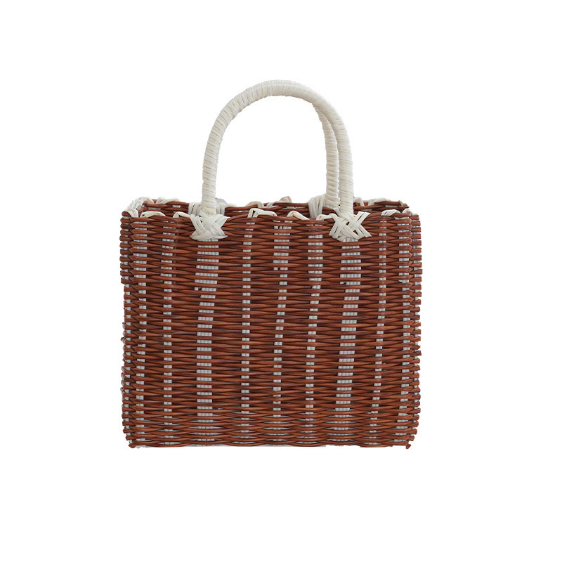 Imitation rattan woven ladies handbag bag brown picnic basket plastic egg storage basket vegetable basket factory wholesale