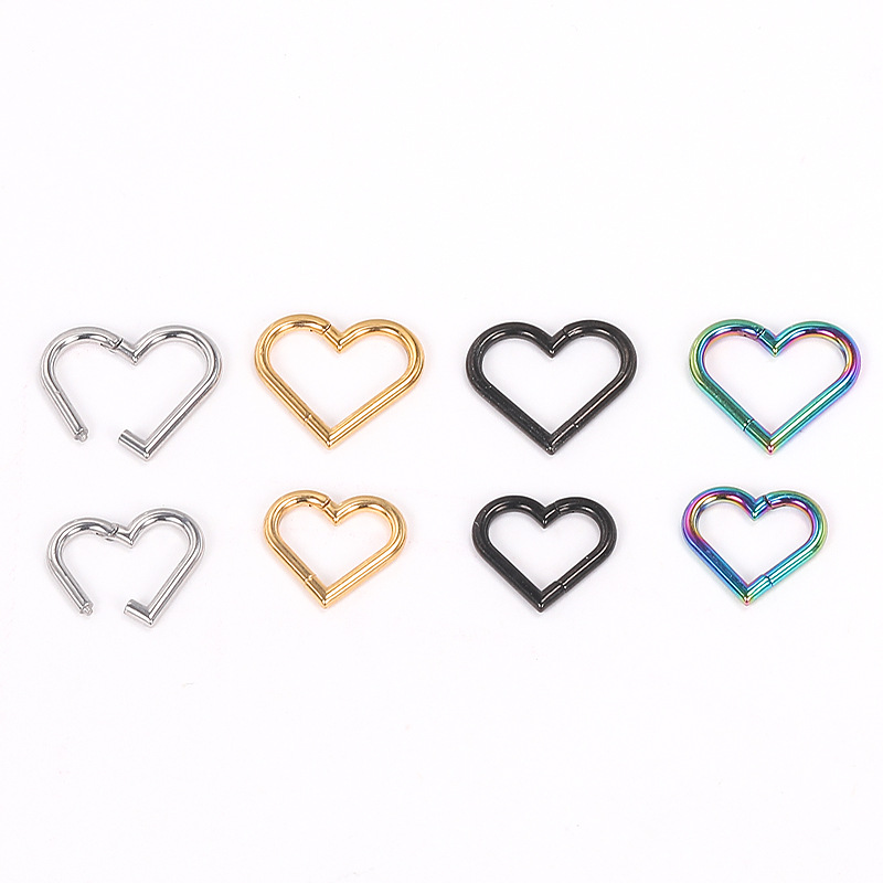Rose Gold Heart Nose Ring 316L Stainless Steel Hoop 1.2mmx10mm Nose Piercing Jewelry detail image 10