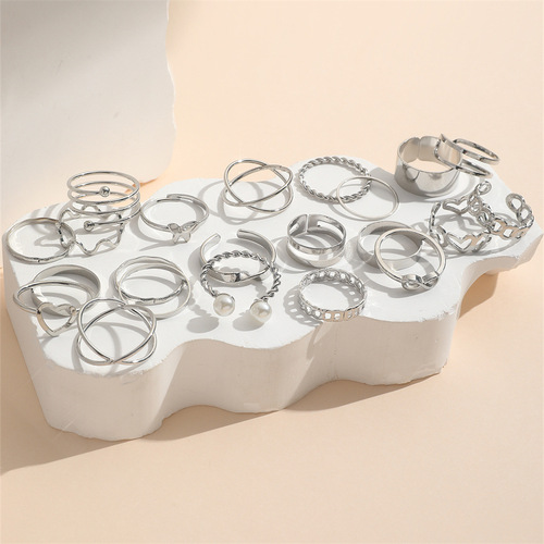 Cross-border new butterfly ring open multi-joint ring set 22 pieces design sense niche heart ring for women