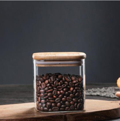 Tarro de té de vidrio cuadrado cubierta de bambú hogar granos de vidrio jarra de almacenamiento múltiples especificaciones bocadillo sellado jarra de almacenamiento