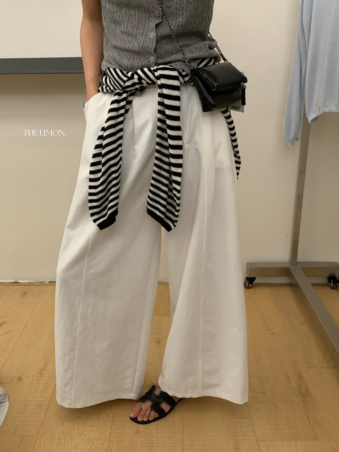 Quần culottes nữ ống rộng cạp cao dáng suông phong cách tối giản — màu đen, Xám cacbon, Xám bạc, màu trắng chi tiết 15