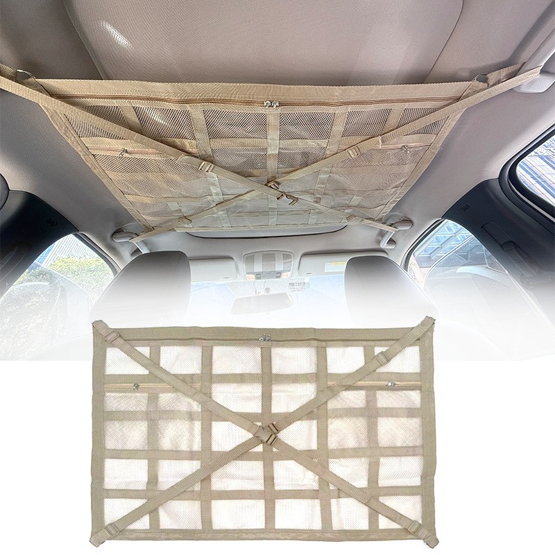 Beige Car Roof Storage Net Hanging Car Net Bag Automotive Supplies Luggage Thickened Storage Bag Wholesale