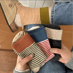 ins條紋美拉德中筒襪女秋冬款加厚保暖時尚百搭情侶潮襪一件代發