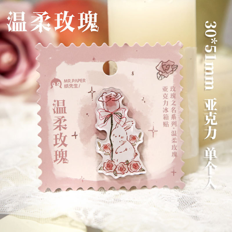 Papel Sr. acrílico pegatinas de refrigerador nombre de la serie de rosas temáticas de rosas adsorción especial pegatinas decorativas de refrigerador