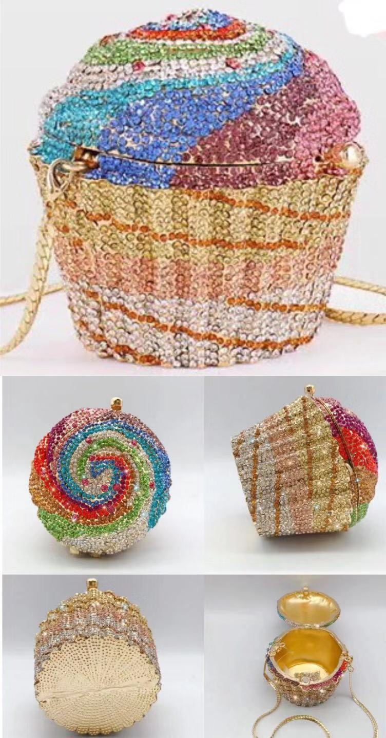 Seleccione estrictamente Cupcake Clutch Cake helado lleno de diamantes bolsas de diamantes de metal bolsas de banquete bolsas de mano para mujeres