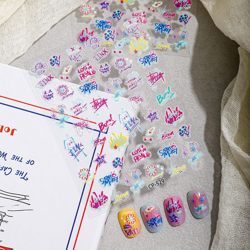 Hot Girl Decoration DIY Nail Art Stickers English Dopamine High-Value Design Cute and Interesting Ins Nail Art Decoration