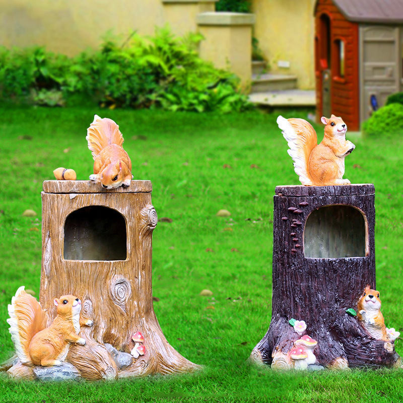 Creative Squirrel Tree Stump Trash Can Ornament for Outdoor Areas, Parks, Kindergartens, Fiberglass Fruit Peel Bin Animal Sculpture Creative Squirrel Tree Stump Trash Can Ornament for Outdoor Areas, Parks, Kindergartens, Fiberglass Fruit Peel Bin Animal Sculpture