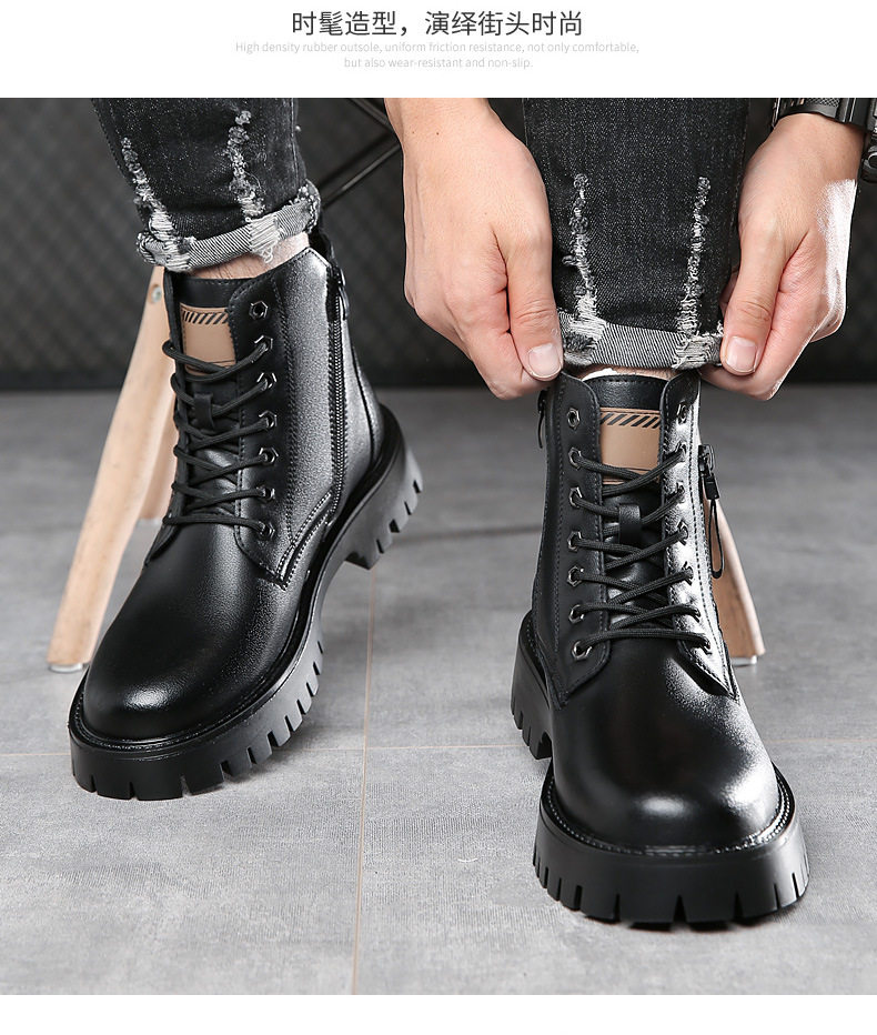 Giày bốt Martin nam da lộn cổ trung, gót 3–5 cm, lót lông giữ ấm, kiểu retro — Giày bốt đơn Q977 màu đen, Q977-1 plus nhung đen chi tiết 17