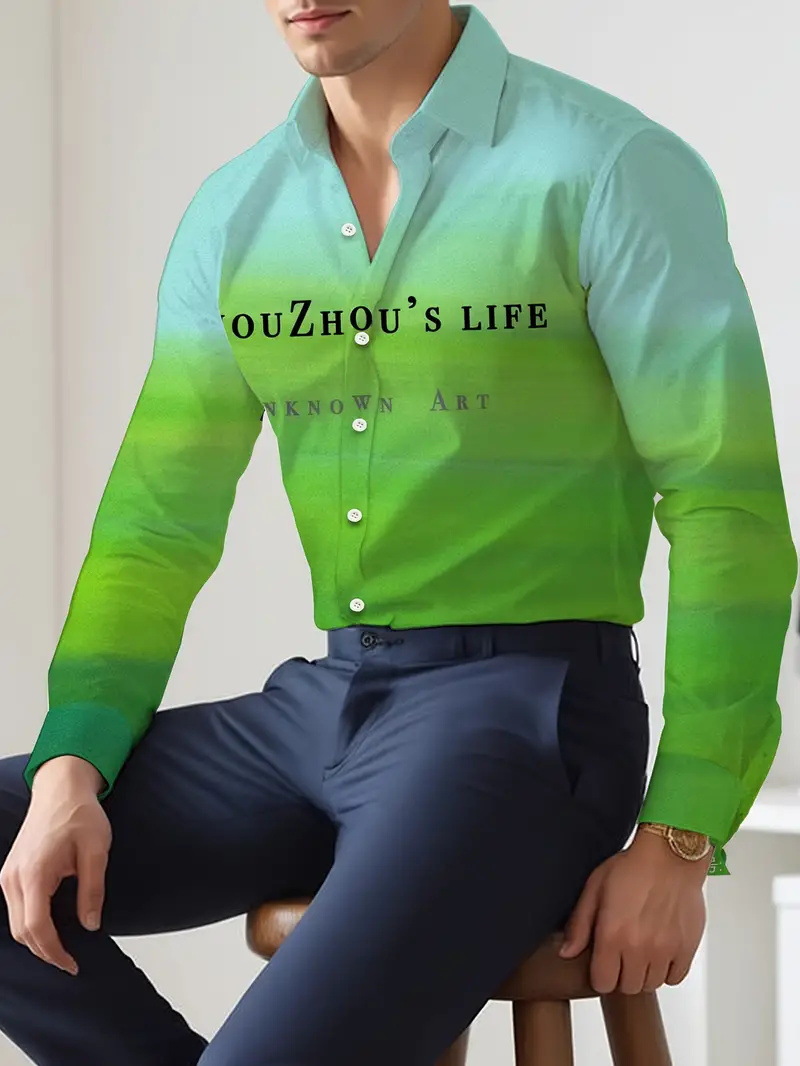 Camisa de botones de manga larga 2024 nuevos hombres de alta calidad con letras degradadas holgadas y cómodas blusas MB12