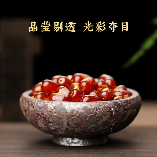 Natural black and red agate hot stamping accessories engraved Tai Sui beads spacer beads Dragon year animal year bracelet loose beads jewelry factory