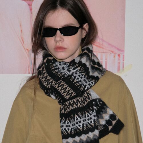 Heavy Industry Style Færöe Island Thick Warm Knit Scarf Retro Atmosphere Wide Version Winter Warmth