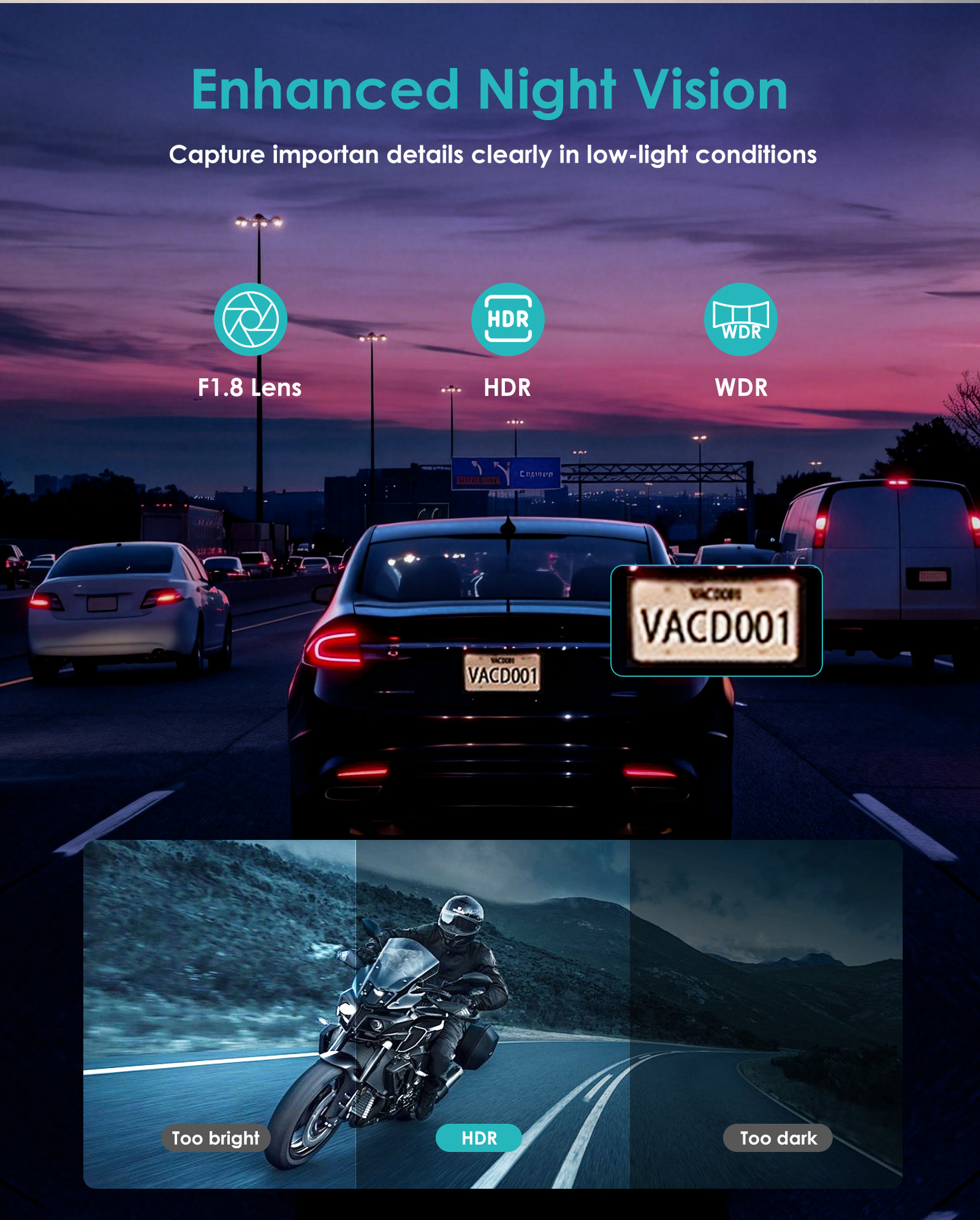 Cross-Border Best-Selling Dual-Recording Motorcycle Dashcam, Waterproof, Can Connect to Wifi, Hidden Installation Recorder