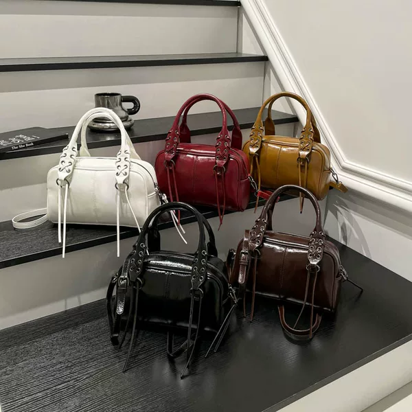 New European and American Fashion Soft Leather Large-Capacity Tote Bag Single Shoulder Solid Color Retro Handbag Boston Bag Handbag