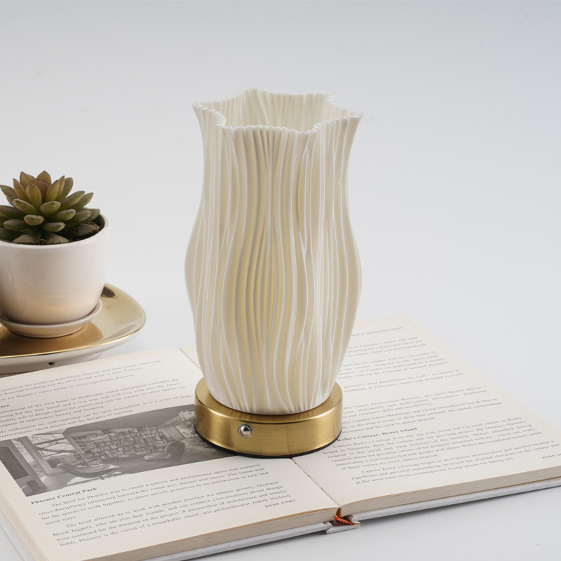 Pla Material Night Light Bedroom Bedside Charging Cream-Style 3D Printed Touch Dimmable Table Lamp Adjustable Brightness