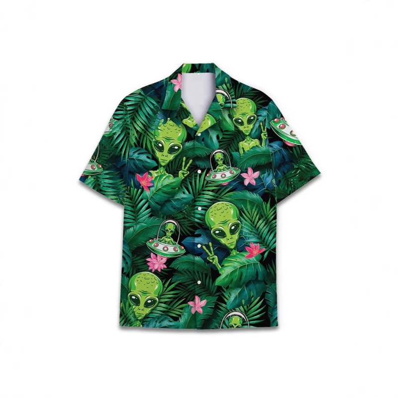 Cross-Border 2026 Amazon European and American Men's Short-Sleeve Hawaiian Cuban Collar Shirt Casual 3D Print Factory Direct Shipment