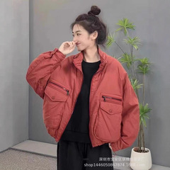 琪镌绘制冬季新款夹棉外套女装大口袋加厚棉服丝绵保暖棉袄024358