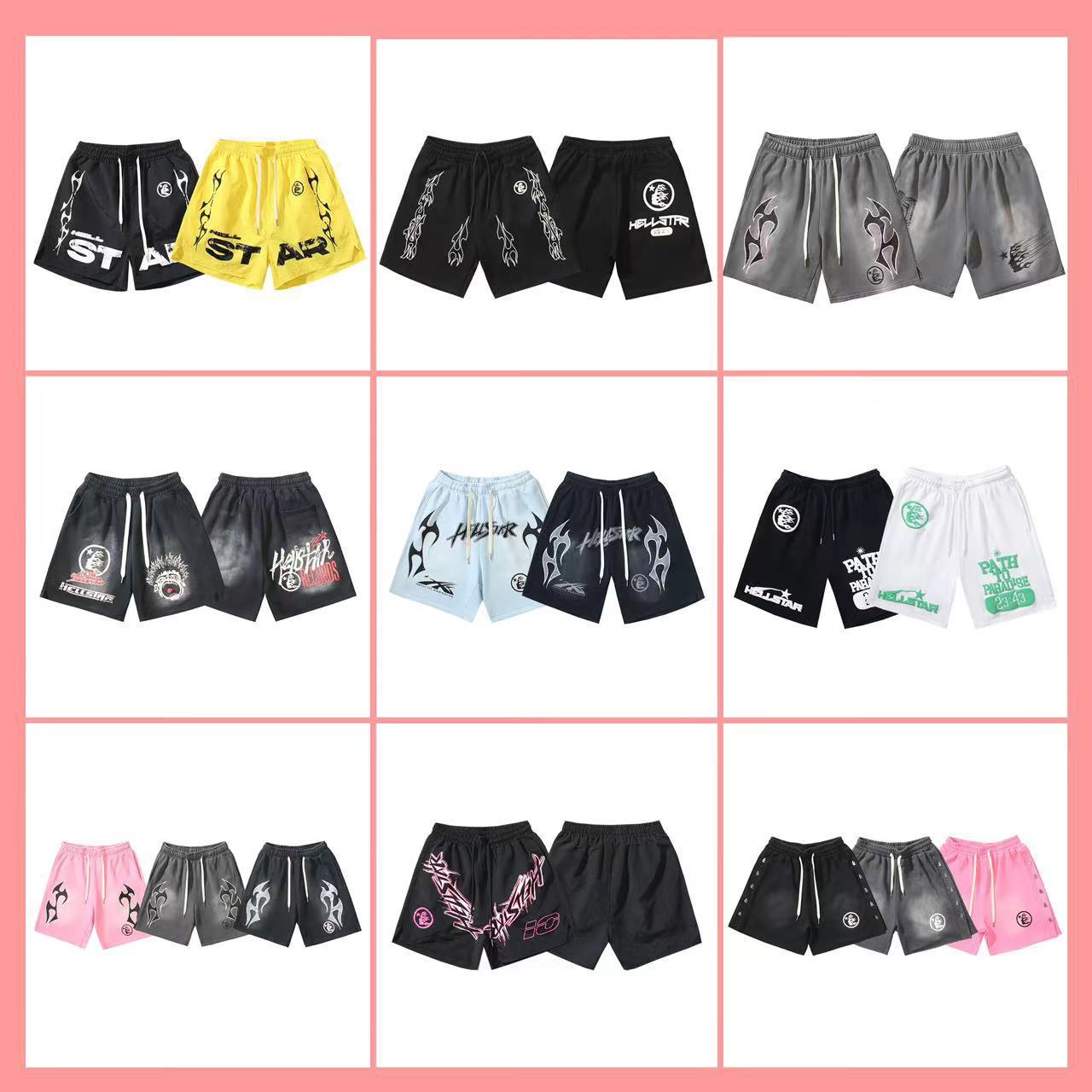 2024 Summer New Washed Distressed Casual Shorts Flame Print Trendy Brand Hell Star Men's Knee-Length Shorts