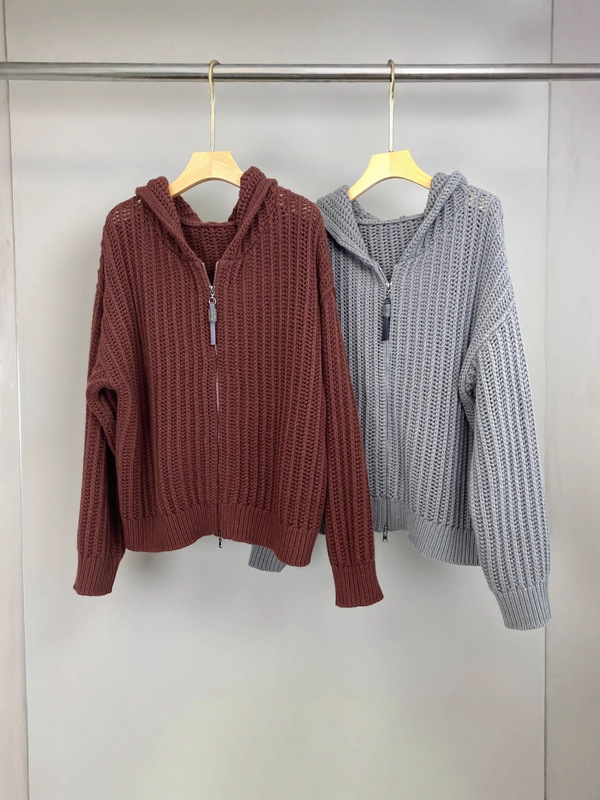 南油篙品25秋冬新款BC羊绒羊毛粗针连帽针织开衫时尚百搭休闲外套|undefined